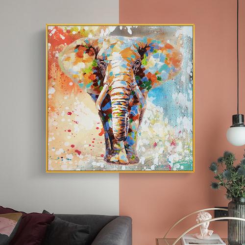 手绘油画客厅玄关现代简约北欧抽象彩色大象欧式油画