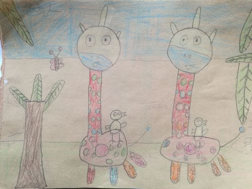 张庄小学三年级《可爱的长颈鹿》图画展示