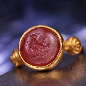 良德斋=凌子在拉萨=西亚千年萨珊印章戒指 老黄金原装 印面清晰