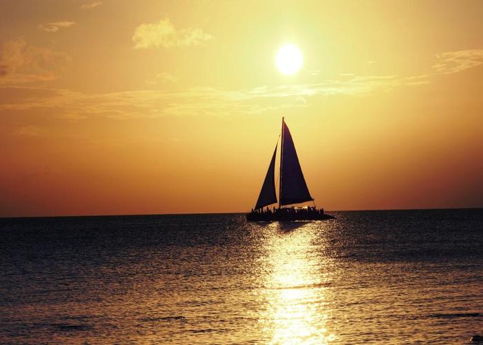 移动,帆船,帆船,航海船,夏天,阳光,太阳,假期,天空,水,性质,日出黎明