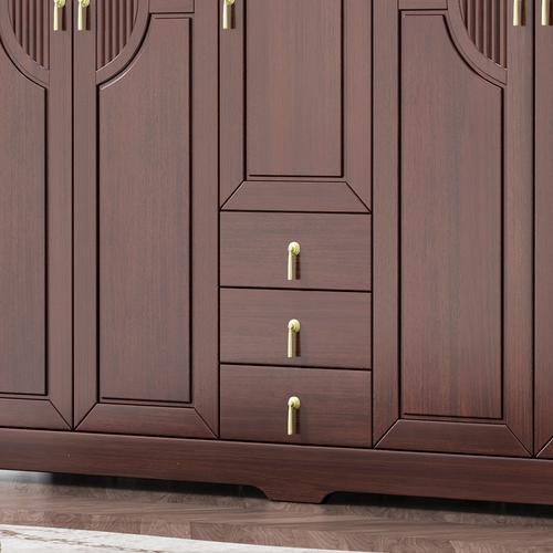 紫金檀木衣柜新中式全实木大容量衣橱五门带抽屉卧室家具现代