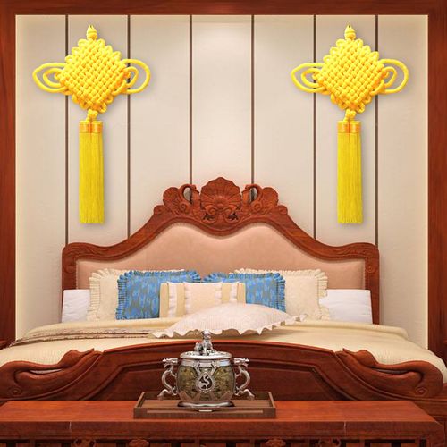 壁挂中国结挂饰绒布精纺蓝可串联黄色挂件客厅中国结