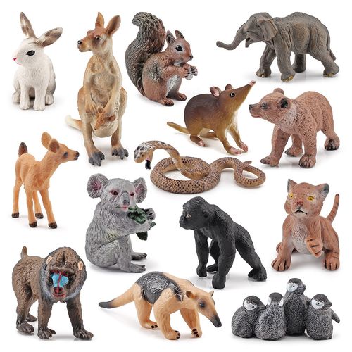 14款森林动物模型兔子棕熊白尾鹿食蚁兽袋鼠考拉松鼠山魈摆件玩具