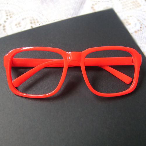 的时尚糖果色方形无镜片眼镜框眼镜架拍照摄影舞台表演男女适用红色