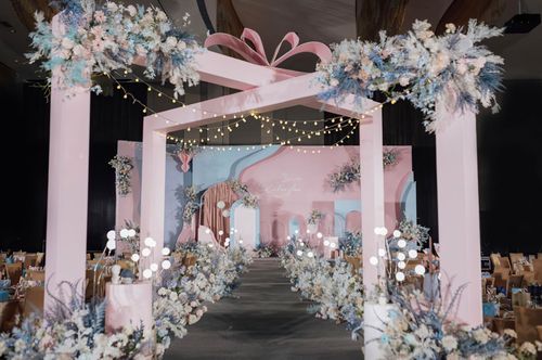 梦幻粉色蓝色迪士尼公主城堡婚礼舞台效果图psd素材源文件
