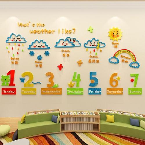 卡通数字3d立体墙贴画创意幼儿园装饰英语天气早教儿童辅导班墙贴