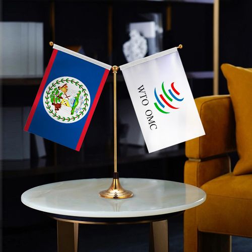 世界贸易组织wto 伯利兹国旗 y型双杆钛金旗架 贡缎旗面