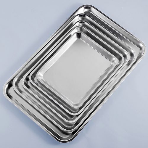日式不锈钢盘子长方形托盘厨房方盘家用深盘酒店商用烤箱平底浅盘