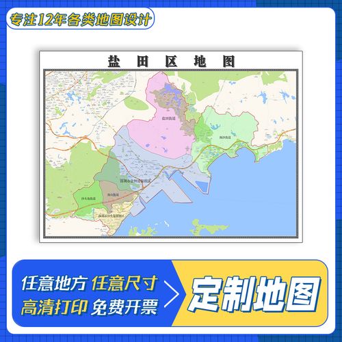 盐田区地图1.1m贴图广东省行政区域交通路线颜色划分高清防水新款
