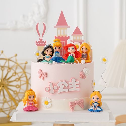 小公主蛋糕装饰梦幻城堡摆件插牌女孩生日蝴蝶结小雏菊甜品台装扮