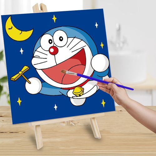 diy数字油彩画儿童填充治愈简单卡通小尺寸水彩涂鸦装饰画叮当猫