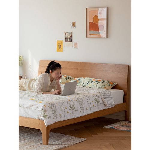古达实木床白橡木1.8米双人床北欧简约日式1.51.2m单人床主卧家具