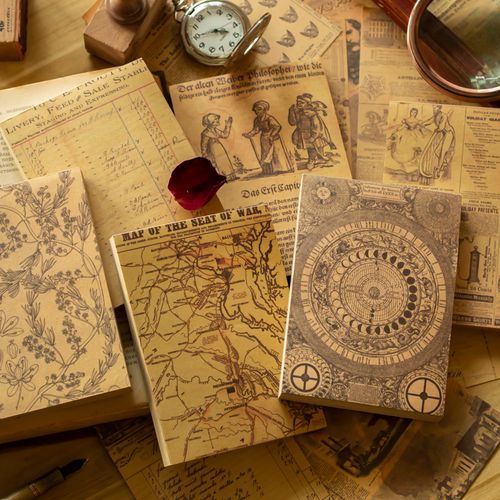 泛黄旧书素材纸本占星罗盘复古地图手账拼贴裁剪素材纸装饰背景纸