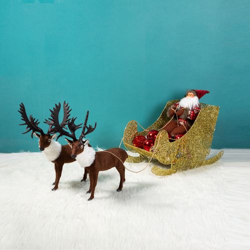 (今日5折)圣诞节鹿拉车摆件电动唱歌圣诞老人雪橇车麋鹿场景布置道具