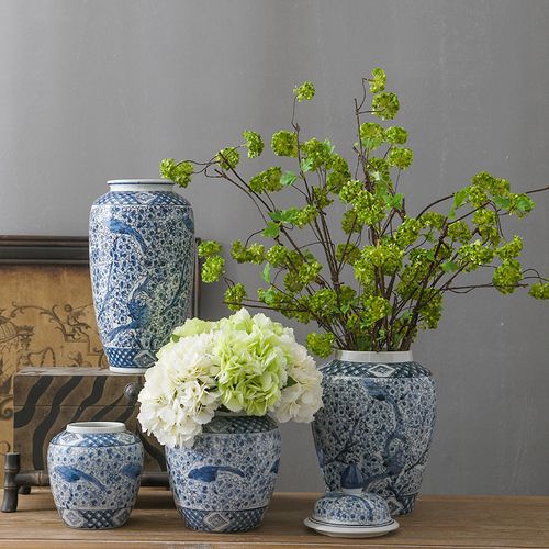 景德镇陶瓷花瓶喜上眉梢中式青花瓷花瓶客厅装饰插花瓷器餐桌摆件