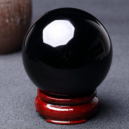 天然黑曜石水晶球摆件黑水晶球