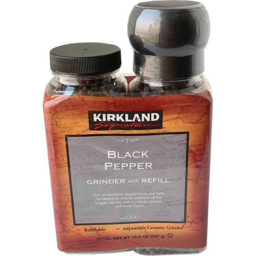 美国kirkland柯克兰整粒精选黑胡椒粒自带研磨器牛排调味料双瓶装