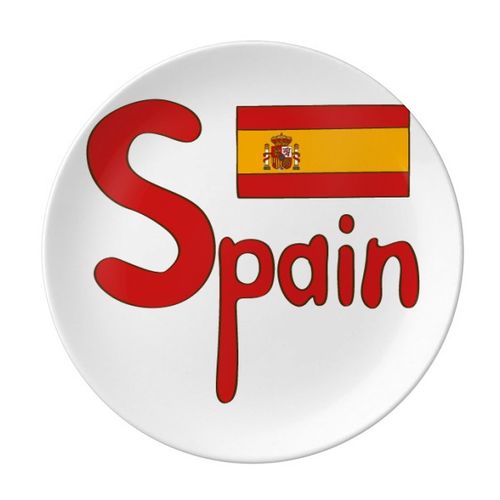西班牙国旗红色图案陶瓷餐盘子8寸月光盘餐具家居礼物