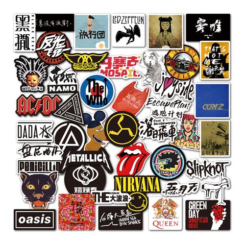 45张中国摇滚贴纸乐队标志logo图案朋克青年笔记本个性小贴纸