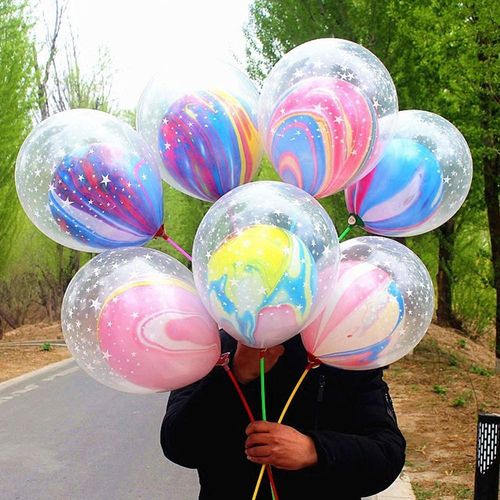 10pcs 12 inch double layer stars agate balloon transparent c