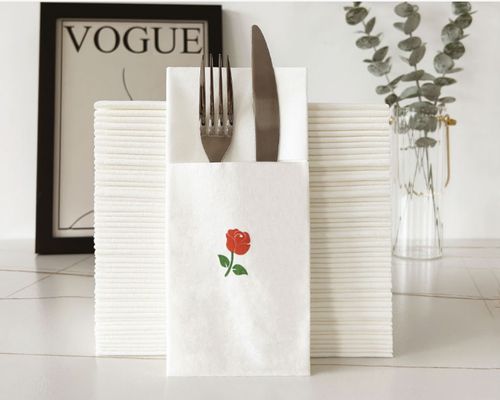 一次性玫瑰花刀叉包餐具袋无尘纸餐巾纸40*40 酒店西餐厅口布餐垫