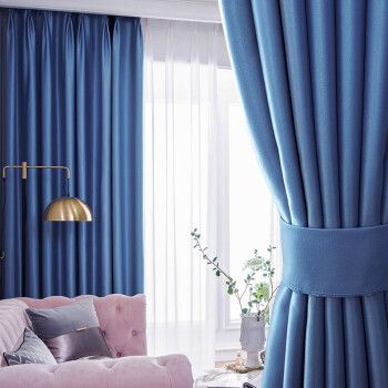 窗帘窗纱客厅卧室定制上门免费测量安装深蓝色14真丝棉加厚打孔加工每