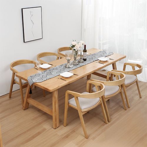 餐桌家用小户型日式饭桌现代简约实木桌椅组合长方形原木餐桌长桌
