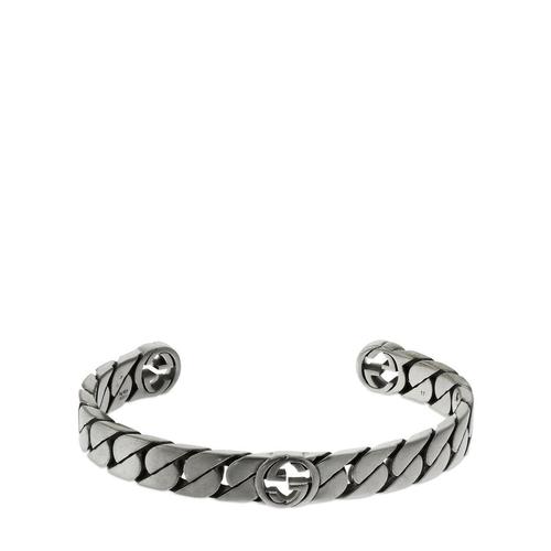 古驰gucci银色手链|wide interlocking g cuff bracelet