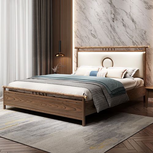 惠千贝白腊木床全实木白蜡木实木床百纯新中式床白蜡木轻奢简约18米