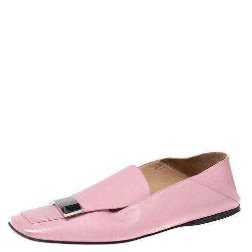 sergio rossi女款单鞋|pink leather embellished slip on loafers