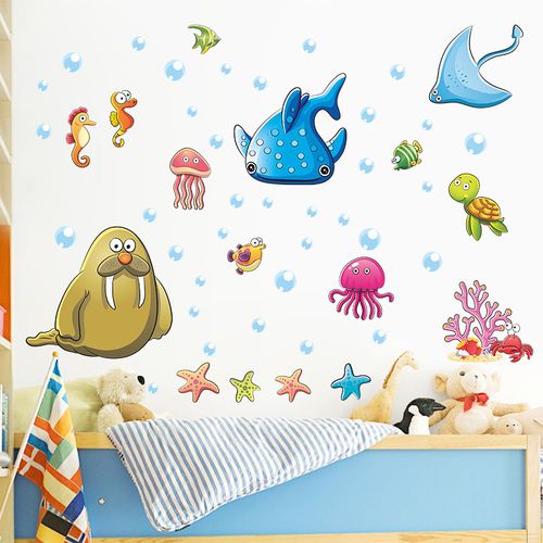 卡通海洋动物欢乐海底儿童房水族馆水上乐园装饰墙贴画 yg520