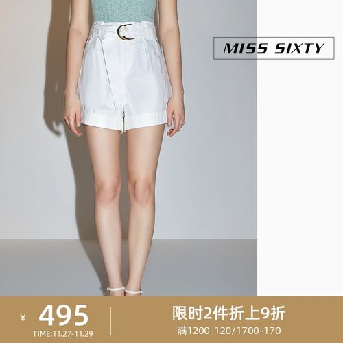 miss sixty夏季配腰带白色宽松阔腿短裤女602pj3800000