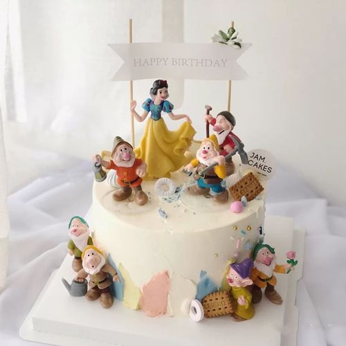 白雪公主和七个小矮人生日蛋糕装饰摆件女孩小朋友女
