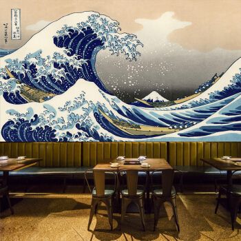 寿司料理店壁画 日式和风海浪富士山浮世绘壁画日本居