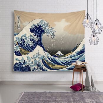 2018新款日式浮世绘海浪挂布墙面背景装饰画布挂毯沙滩巾桌布 日式